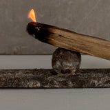 Aged geometric ceramic incense holder with an organic, asymmetrical form