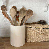 Handmade ceramic canister vase for kitchen utensils or flowers in a neutral finish