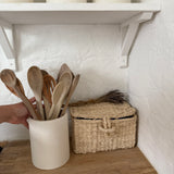 Handmade ceramic canister vase for kitchen utensils or flowers in a neutral finish