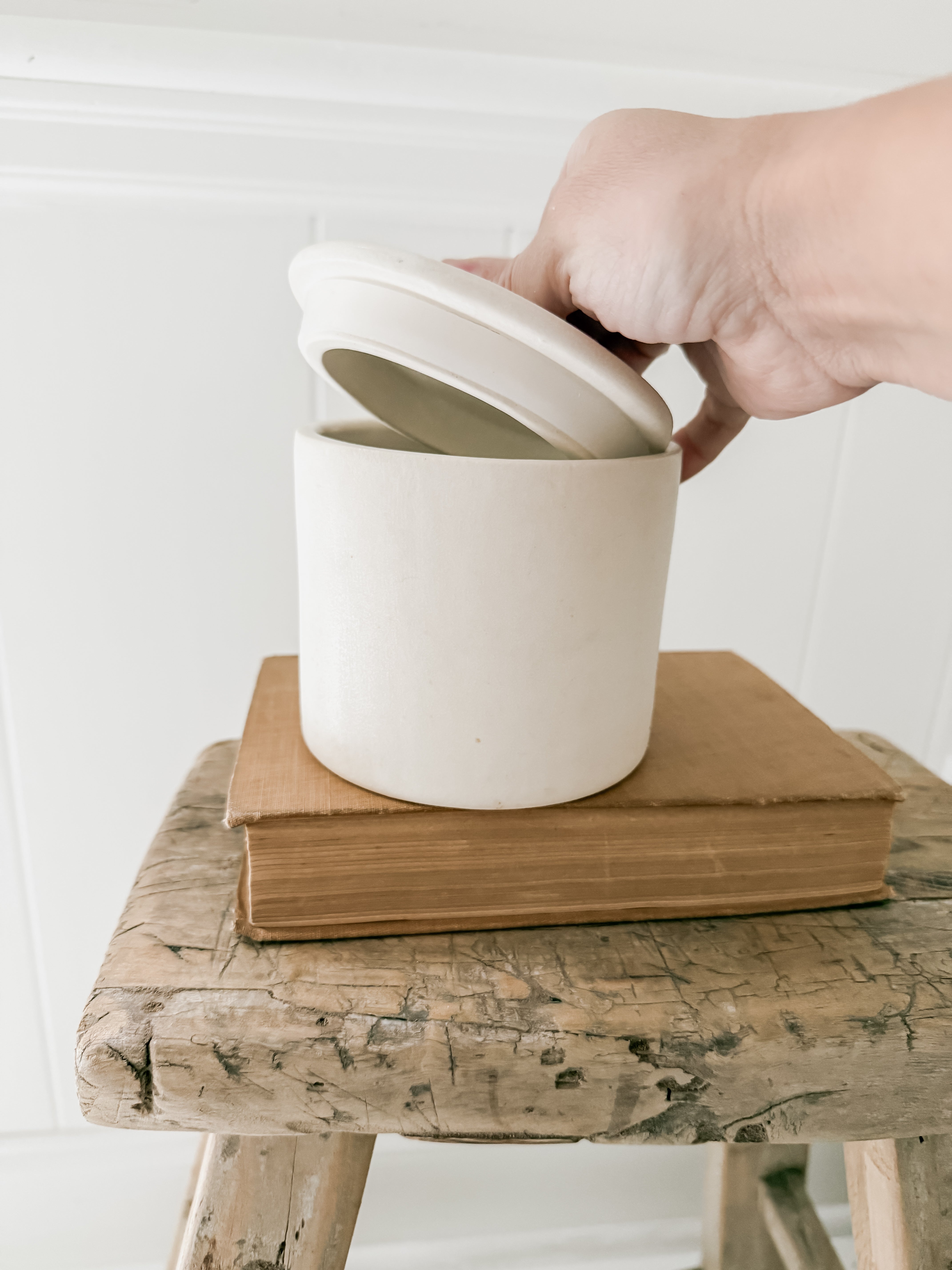 Handmade small stoneware canister with a fitted lid for spices, tea, or coffee
