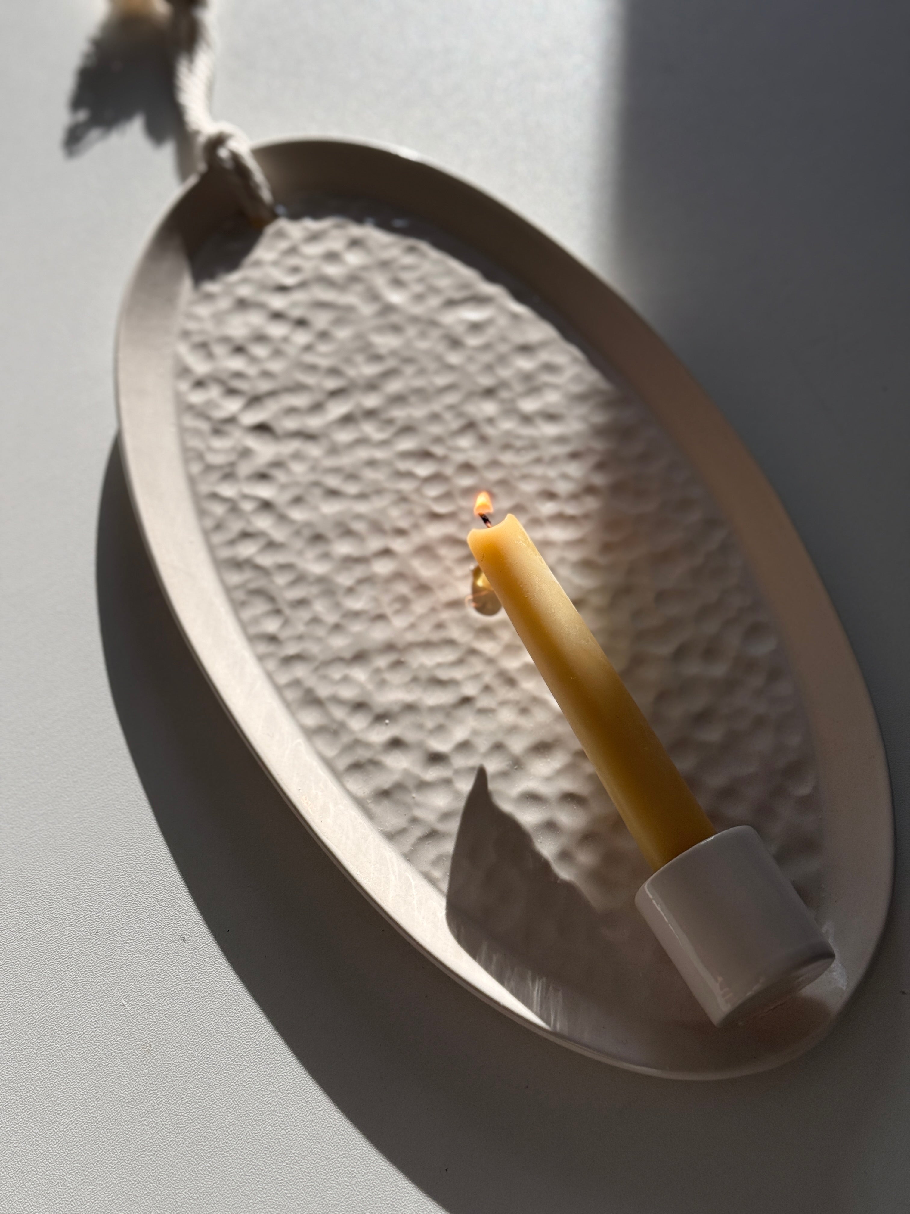 Handmade oval ceramic wall sconce, old-world taper candle holder