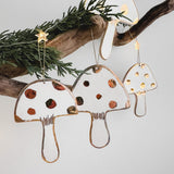 Handmade porcelain mushroom ornaments with 22K gold luster by Muddy Heart