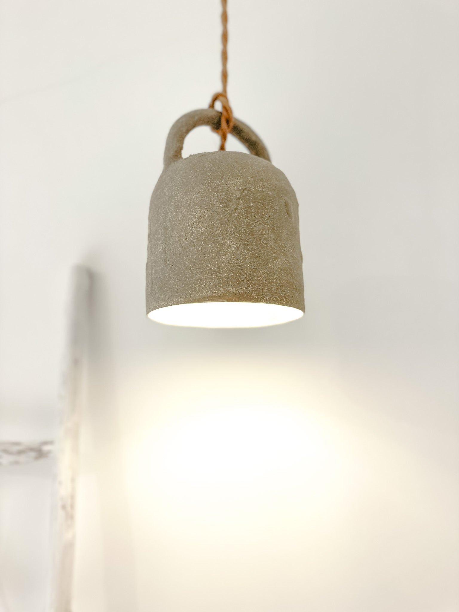 Ceramic barrel pendant light, detail of the glazed surface