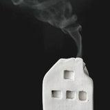 Handmade ceramic cottage incense burner with a chimney