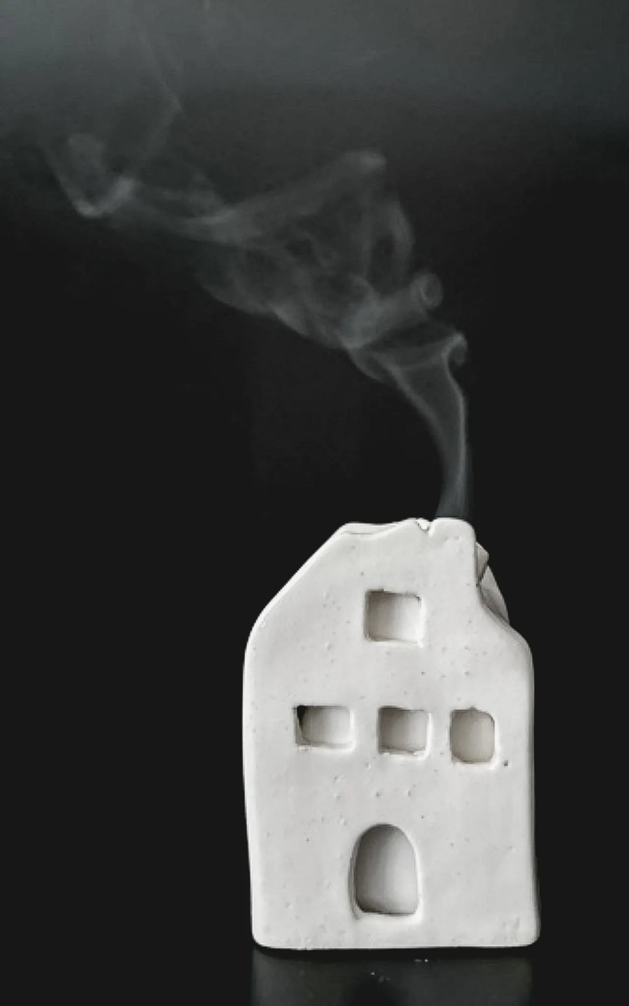 Handmade ceramic cottage incense burner with a chimney