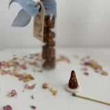 Natural incense cones arranged for display