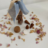 Set of natural incense cones with a glass scent vial
