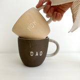 Handmade ceramic Mom and Dad mug pair in a neutral glaze