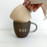 Neutral-toned handmade ceramic parent gift mugs