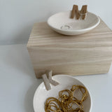 Gloss white ceramic trinket dish with a custom initial