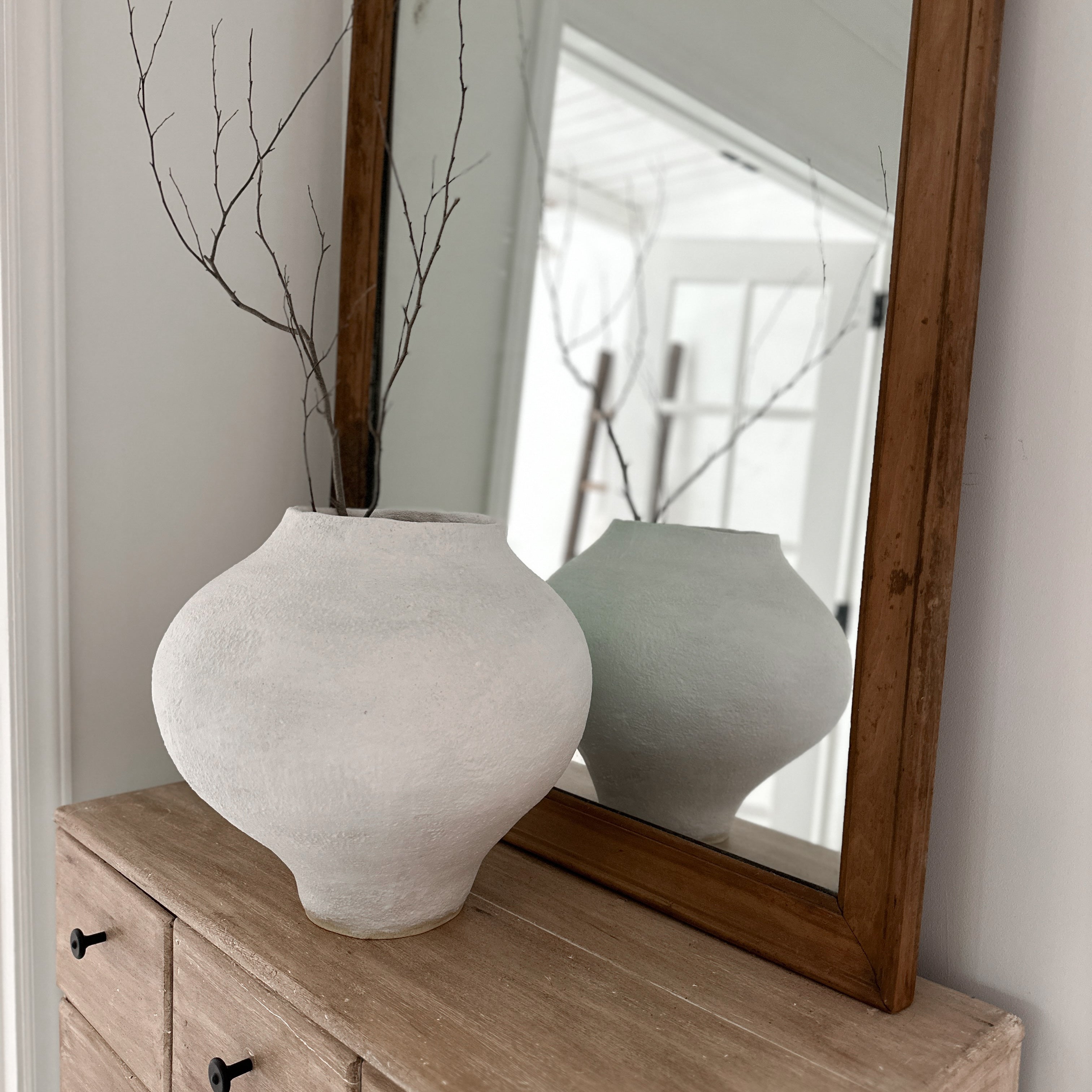 Large sculptural ceramic art vessel inspired by ancient pottery forms