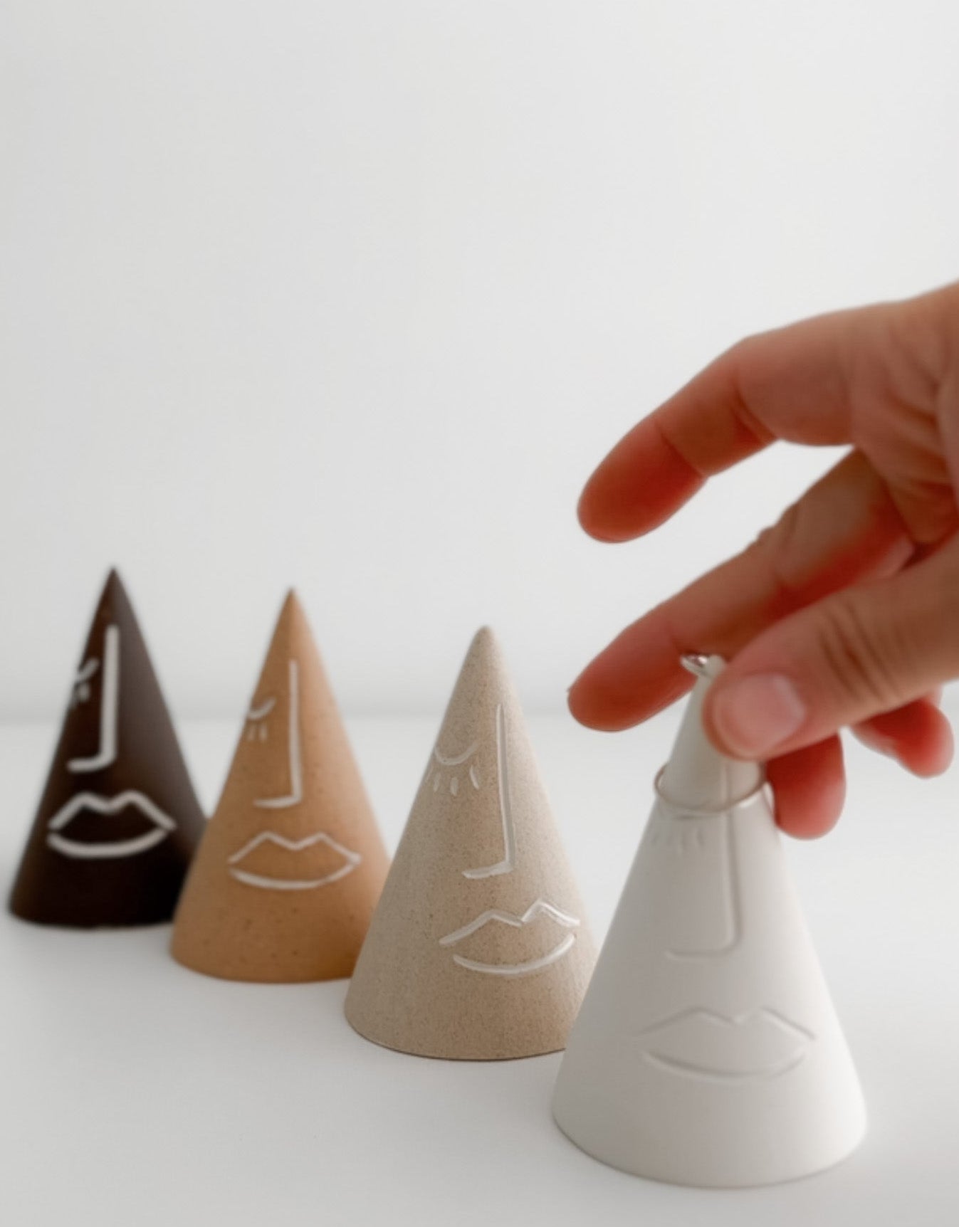 Abstract portrait ring cones in neutral tones for boho home decor