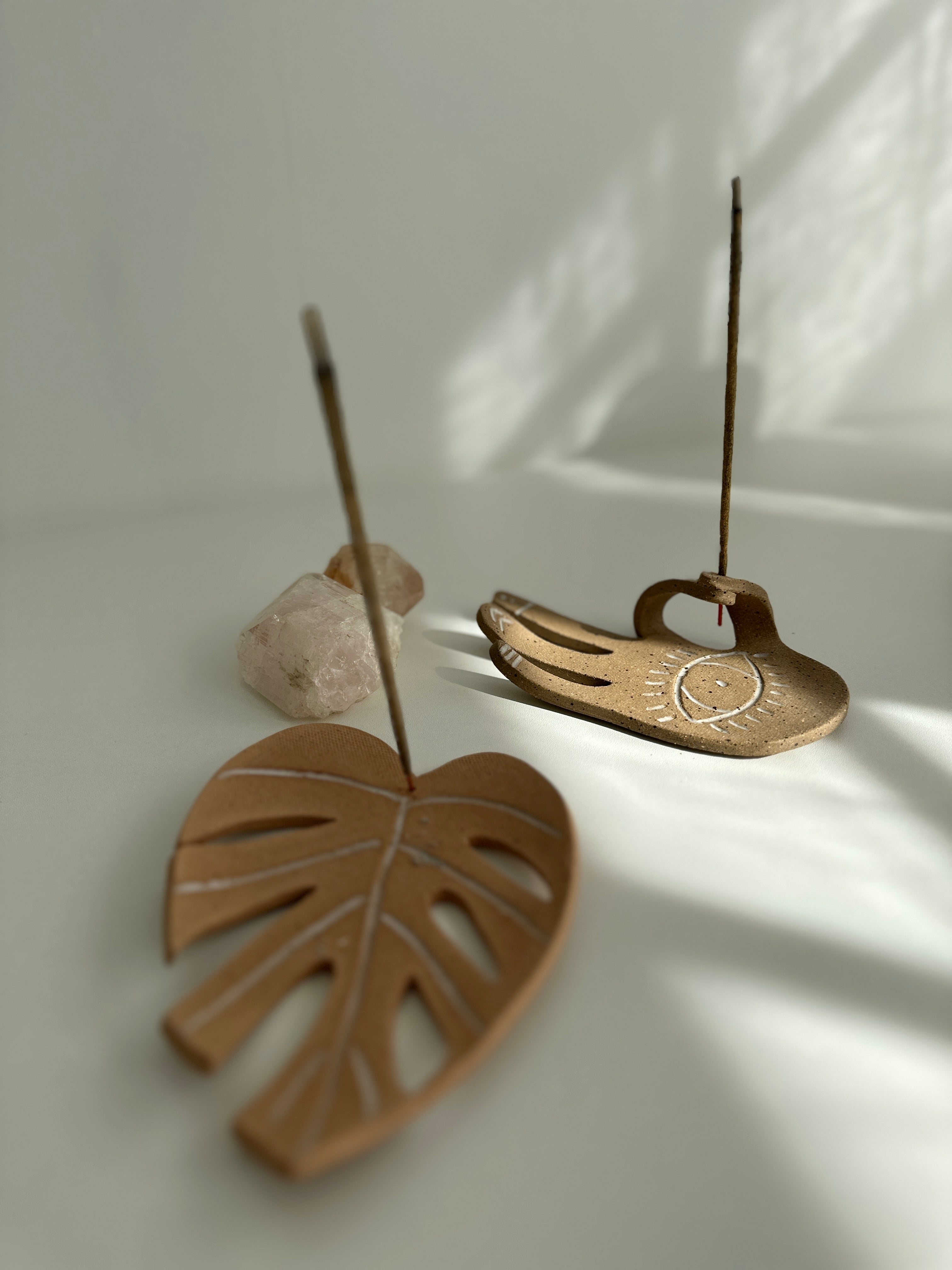 Handmade Hamsa hand ceramic incense burner and smudge dish