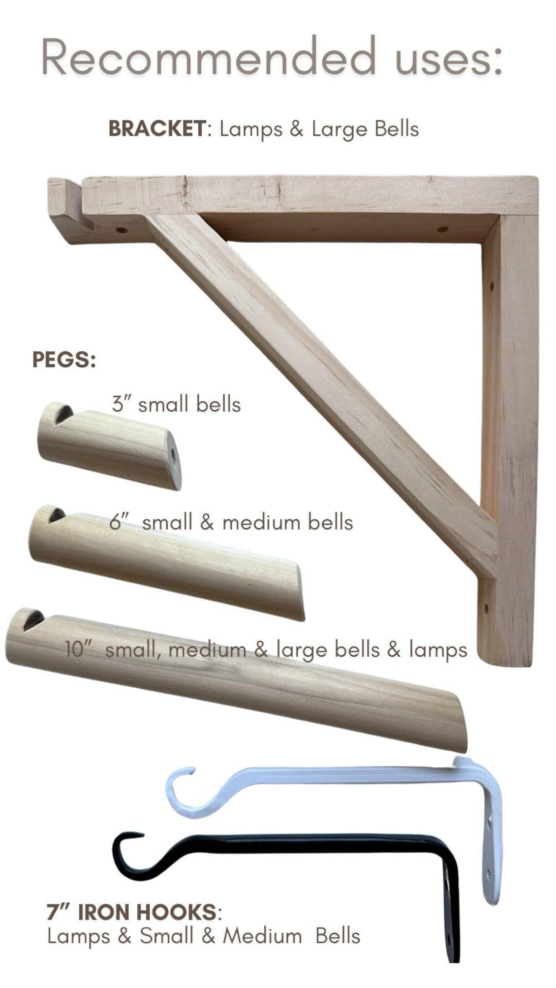 Wall mounting hardware for hanging handmade ceramic bells and wall art