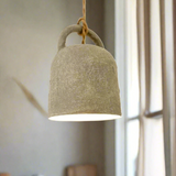 Handmade ceramic barrel pendant light in a neutral glaze