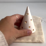 Handmade ceramic ring cone carved with little hearts and gilded in real 22-karat gold