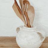 Handmade wide-mouth ceramic olive jar vessel with raw clay exterior by Muddy Heart