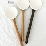Handmade ceramic coffee and spice spoons in buff and espresso glazes, seconds-sale pieces from Muddy Heart