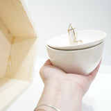 Handmade lidded ceramic storage jar with 22K gold luster detail by Muddy Heart