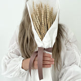 Bundle of 100 natural dried wheat stems in golden tones with soft sage undertones, 16 inches long, for autumn vase and mantel decor