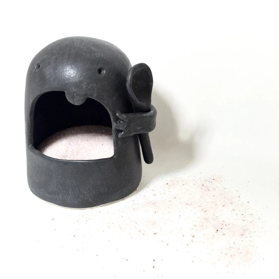 Ceramic monster salt cellar with a lidded opening for salt or spices