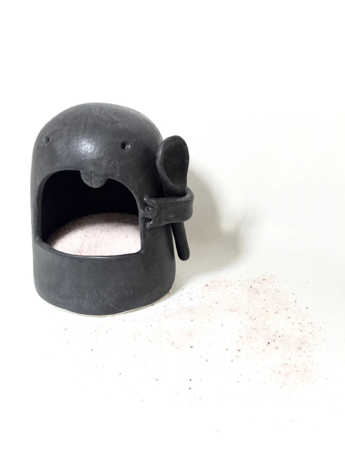 Ceramic monster salt cellar with a lidded opening for salt or spices