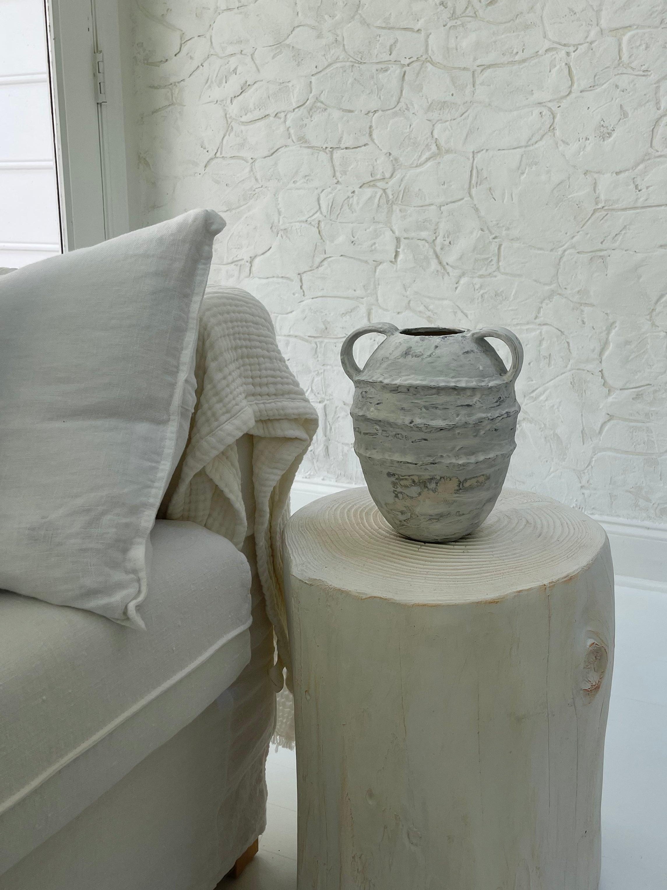 Handmade tall banded stoneware ceramic olive jar vessel by Muddy Heart