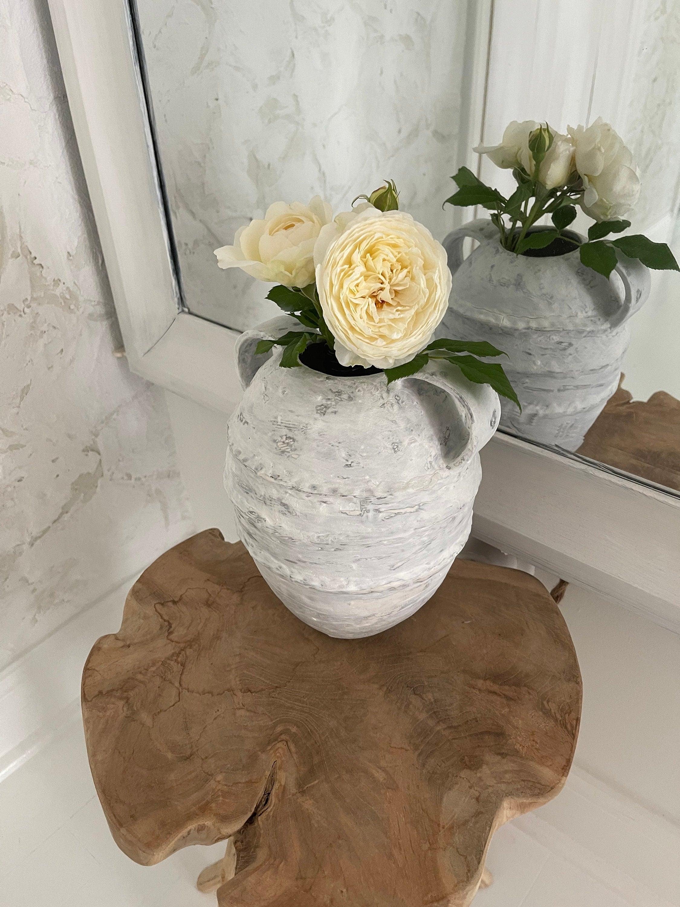 Handmade tall banded stoneware ceramic olive jar vessel by Muddy Heart