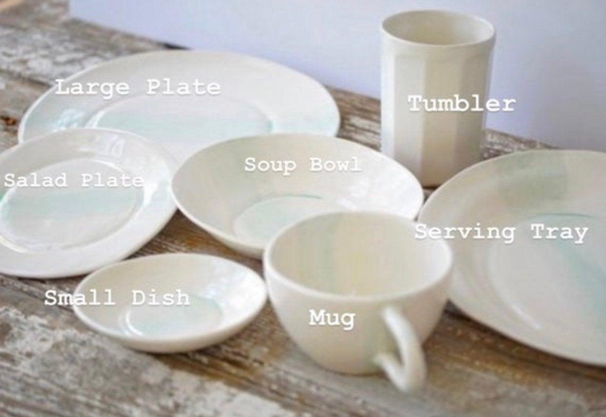 Handmade rustic speckled stoneware dinnerware with white glazed interior by Muddy Heart