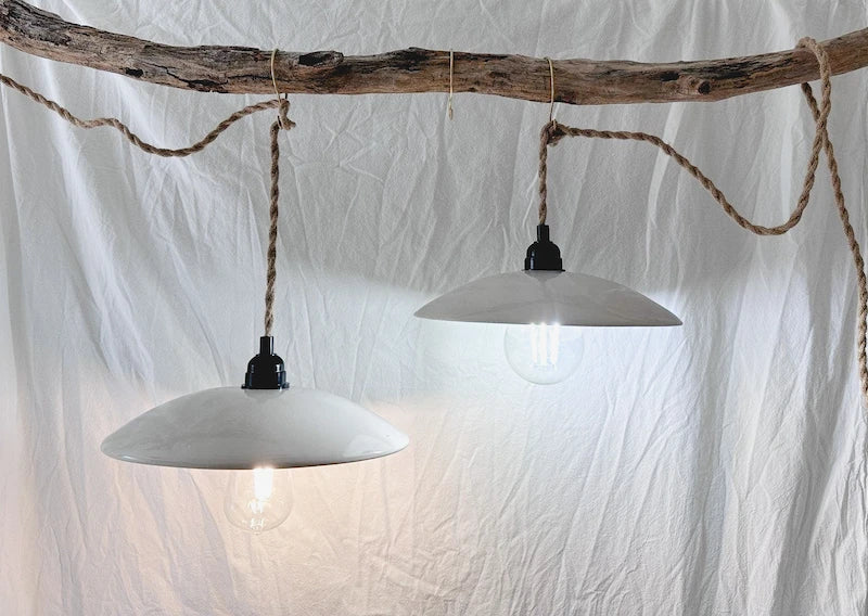 Handmade wide ceramic pendant lamp, 11 inches wide, a seconds-sale piece
