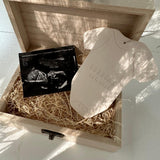 Handmade personalized white porcelain baby announcement ornament, a gift for grandparents-to-be