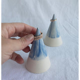 Blue marbled ceramic ring cone, 1.5 inches wide at the base, for jewelry storage