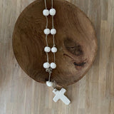 Handmade oversized stoneware ceramic rosary with hand-formed beads and cross by Muddy Heart