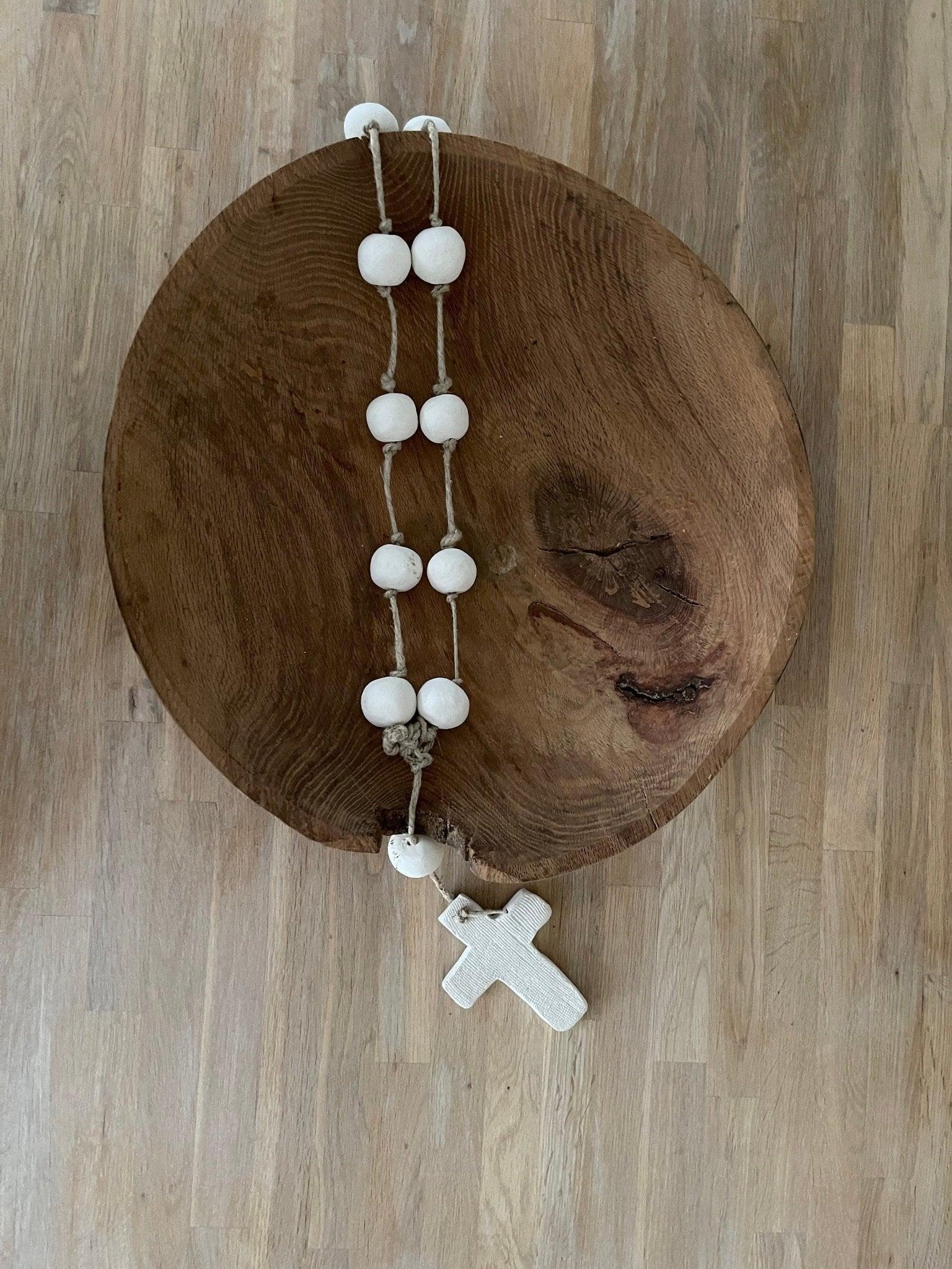 Handmade oversized stoneware ceramic rosary with hand-formed beads and cross by Muddy Heart