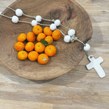 Handmade oversized stoneware ceramic rosary with hand-formed beads and cross by Muddy Heart