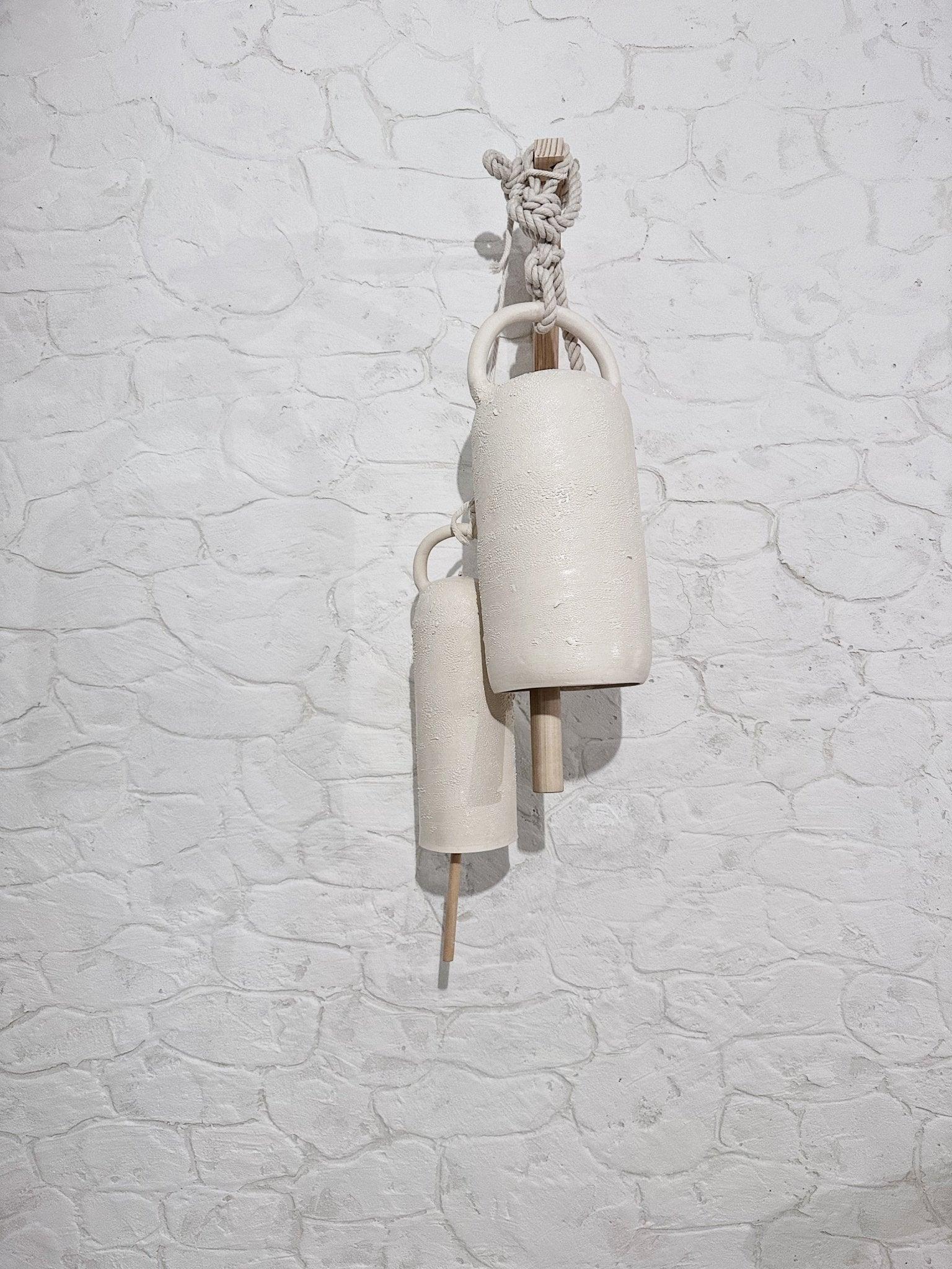 Handmade long ceramic bell with wooden ringer, medium size