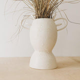 Handmade stoneware loops vase with sculptural loop handles in a neutral glaze by Muddy Heart