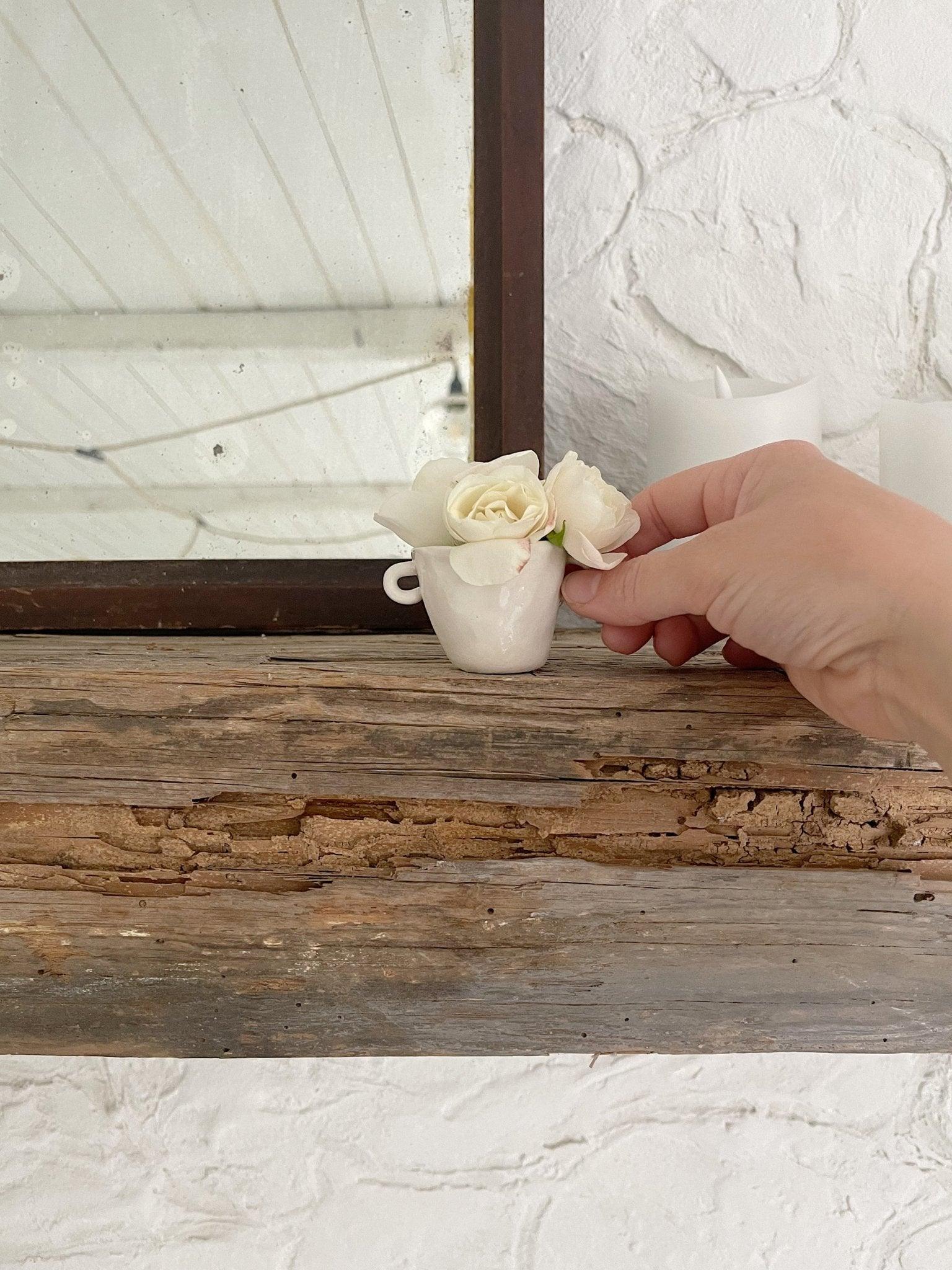 Petite handmade ceramic bud vase with small handles by Muddy Heart