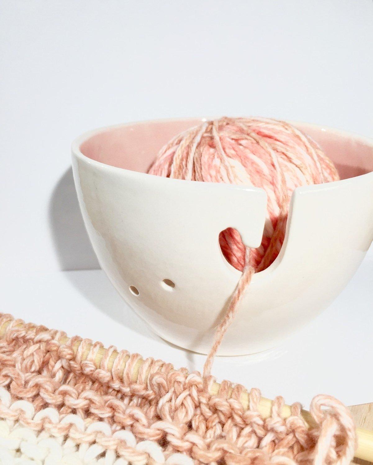 Handmade ceramic yarn bowl for knitting and crochet