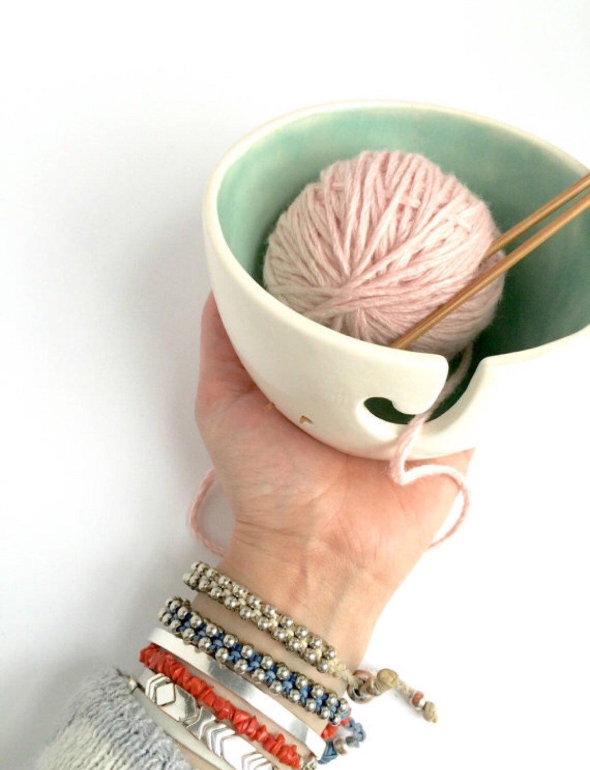 Handmade ceramic yarn bowl for knitting and crochet