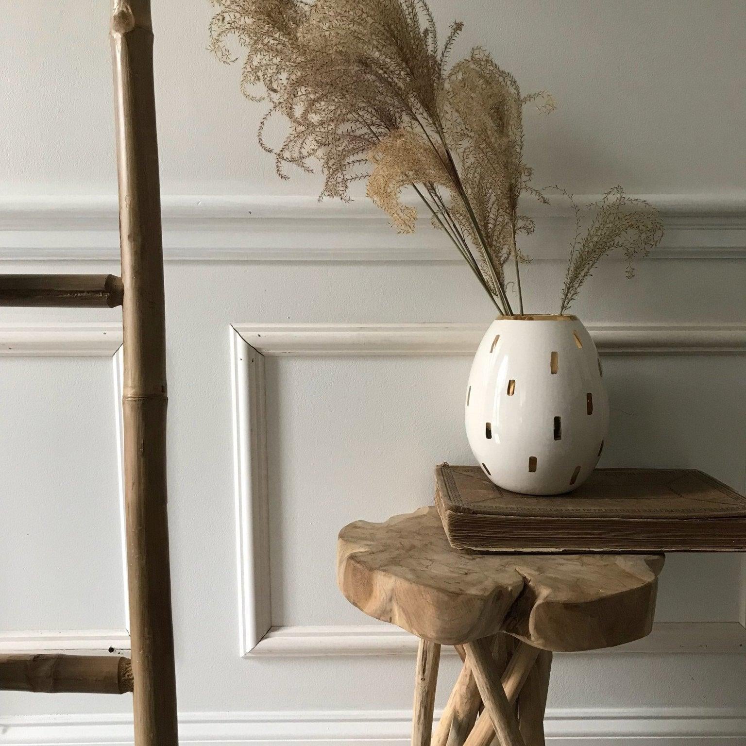 Handmade ceramic pod vase with 22-karat gold luster accent in a neutral glaze by Muddy Heart