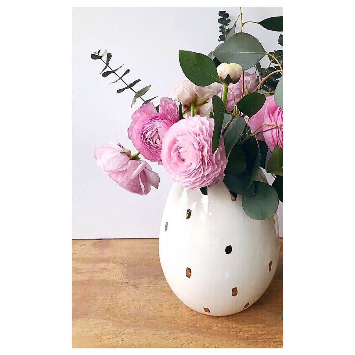 Handmade ceramic pod vase with 22-karat gold luster accent in a neutral glaze by Muddy Heart