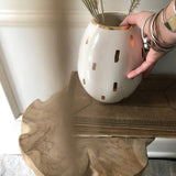 Handmade ceramic pod vase with 22-karat gold luster accent in a neutral glaze by Muddy Heart