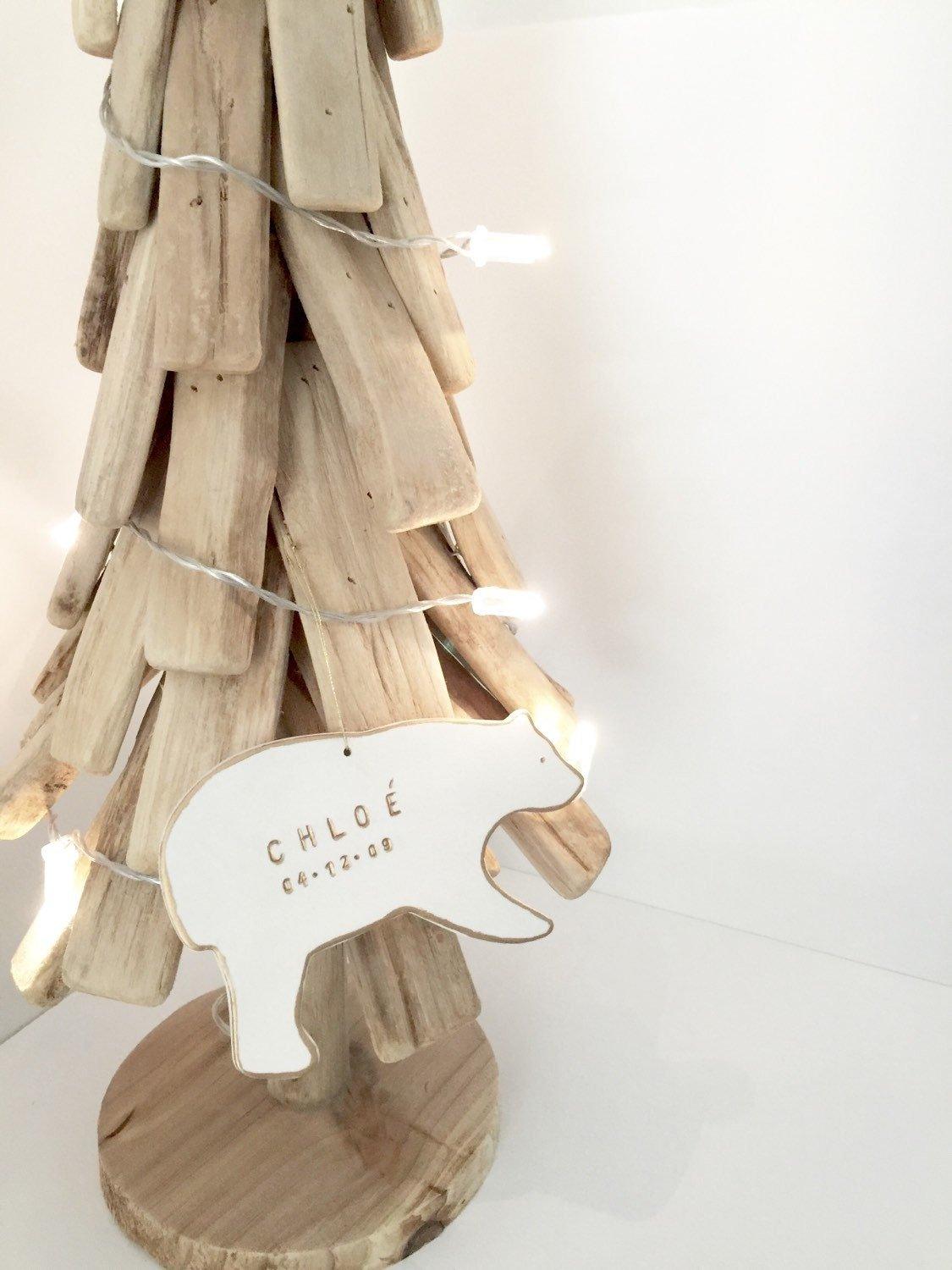 Personalized porcelain polar bear ornament with gold or silver luster