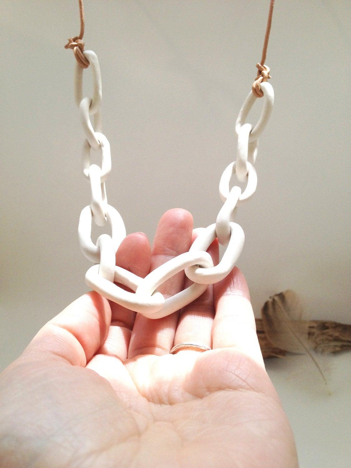 Handmade porcelain chain link statement necklace by Muddy Heart