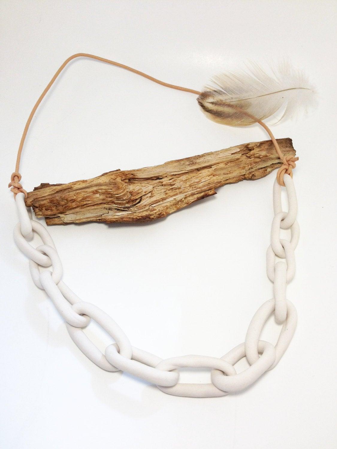 Handmade porcelain chain link statement necklace by Muddy Heart