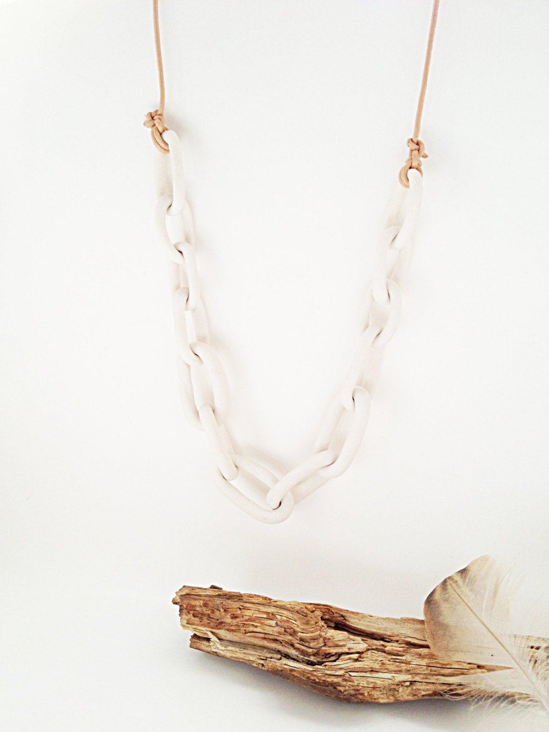 Handmade porcelain chain link statement necklace by Muddy Heart