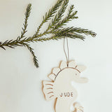 Personalized porcelain seahorse ornament with 22K gold luster by Muddy Heart