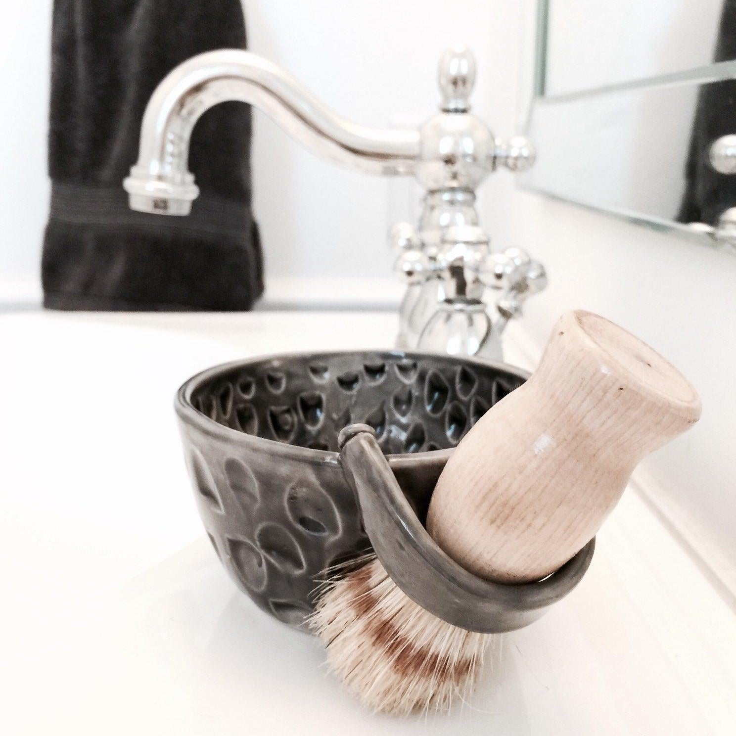 Handmade ceramic shaving mug set with brush by Muddy Heart