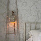 Handmade stoneware pendant lamp with hand-carved star cutouts
